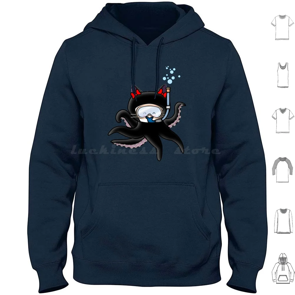 Octocat Hoodies Long Sleeve Octocat Github Cute Underwater Original Water Cat Bubbles Krisney Marshie Scuba