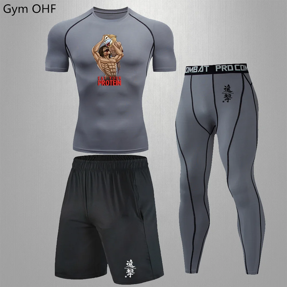 Men's Anime Attack on Titan Sportswear, Ternos De Compressão, Roupas Secas Rápidas, Jogger, Treinamento, Ginásio, Fatos De Fitness, Calças Justas De Corrida