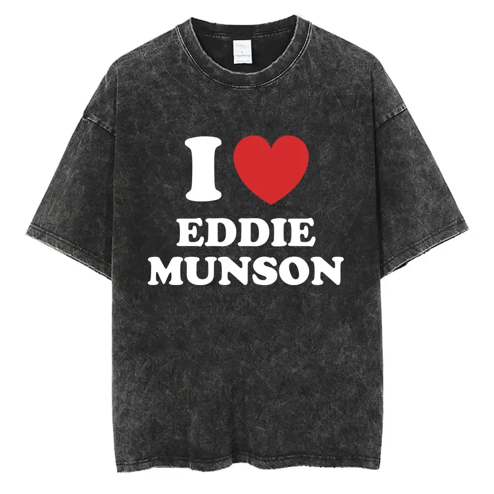 Washed Vintage Eddie Munson Print Tshirt Demogorgon Cannibal Flower Monster T-shirts Men Women Rock Oversized T Shirt Streetwear