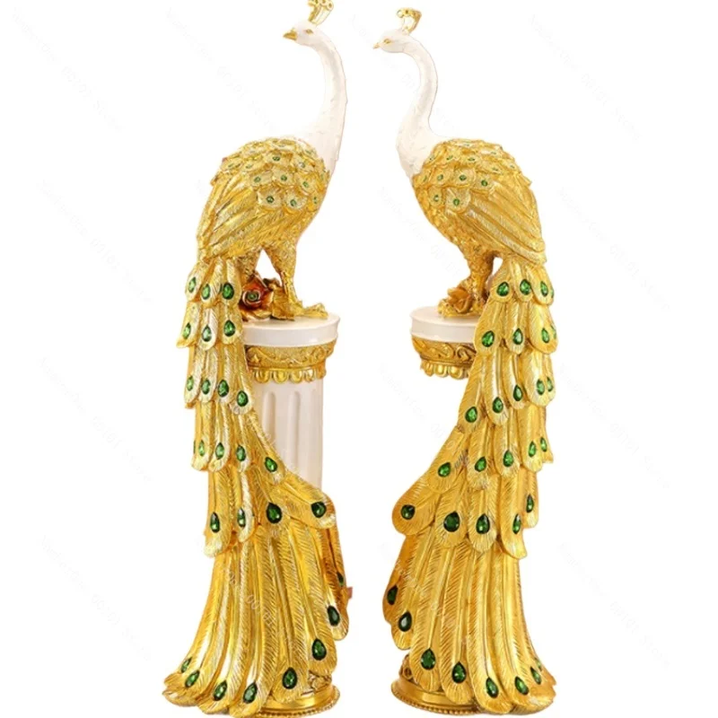 Deluxe Home Furnish Living Room Decor Golden Peacock Shape Home Decor Statue Animal Resin