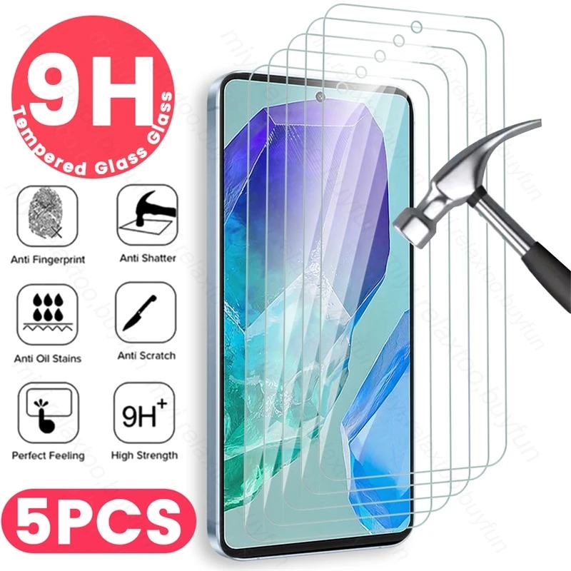 For Samsung Galaxy M55 5G Case 5Pcs 9H Tempered Protective Glass SamsungM55 Samsungs Galaxi M55 M 55 2024 Screen Protector Cover