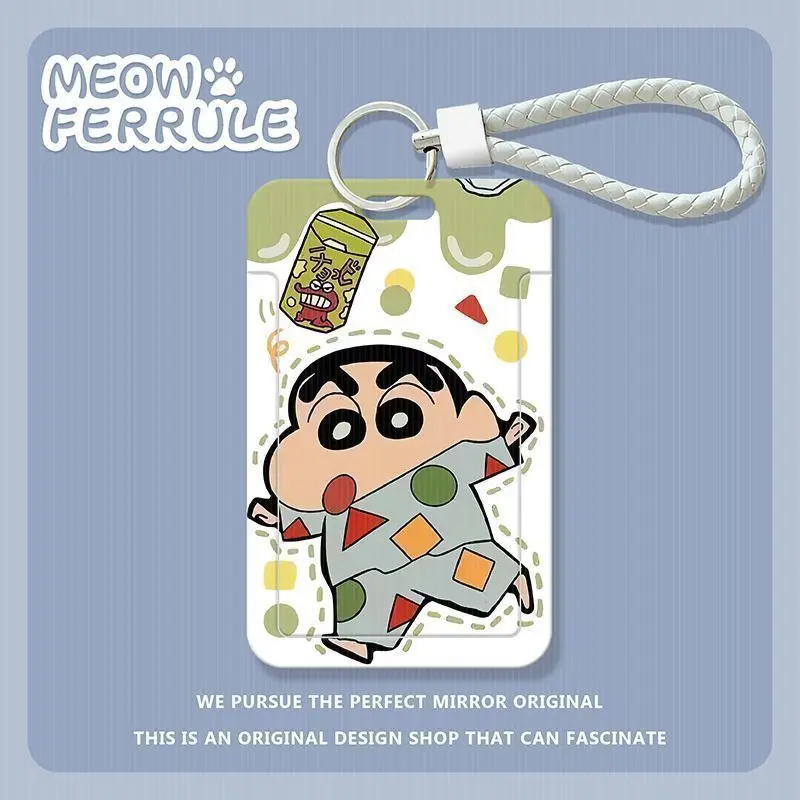 Anime Crayon Shin Chan Slide Cover Card Holder Cartoon Student Portable ID Cover Key Chain Cute Bus Card Protective Case Gift