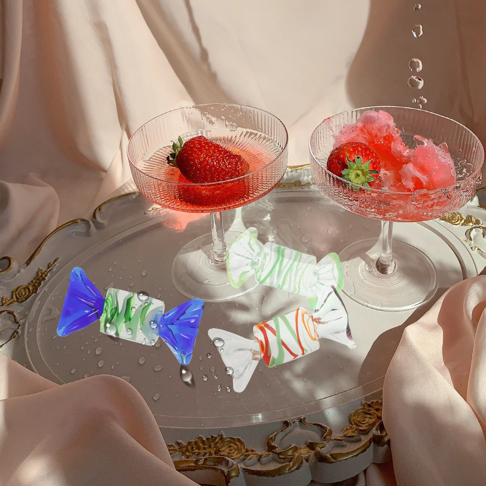 

12 Pcs Rainbow Candy Decor Colored Glass Crystal Sweets Adornment Sculpture Crafts Ornament