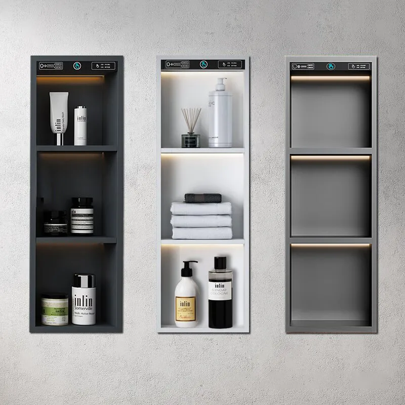 Smart voice technology, stainless steel niche touch lighting, embedded bathroom and toilet storage rack, TV cabinet decoration