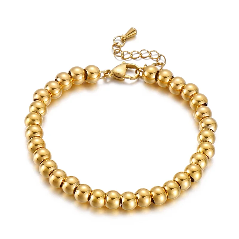 4/6mm Wide Bead Bracelets For Women High Quality Stainless Steel Two Sizes Jewelry Wholesale