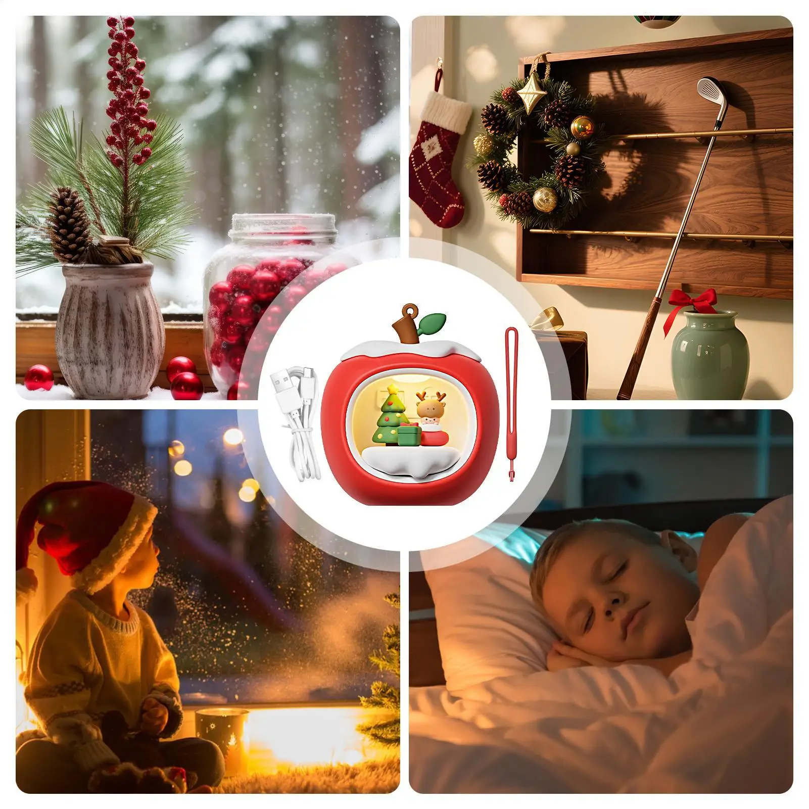 Lanterna notturna di Natale a forma di frutta Decorazioni natalizie Luce notturna Lampada di ricarica USB dimmerabile per le coppie al coperto delle vacanze invernali