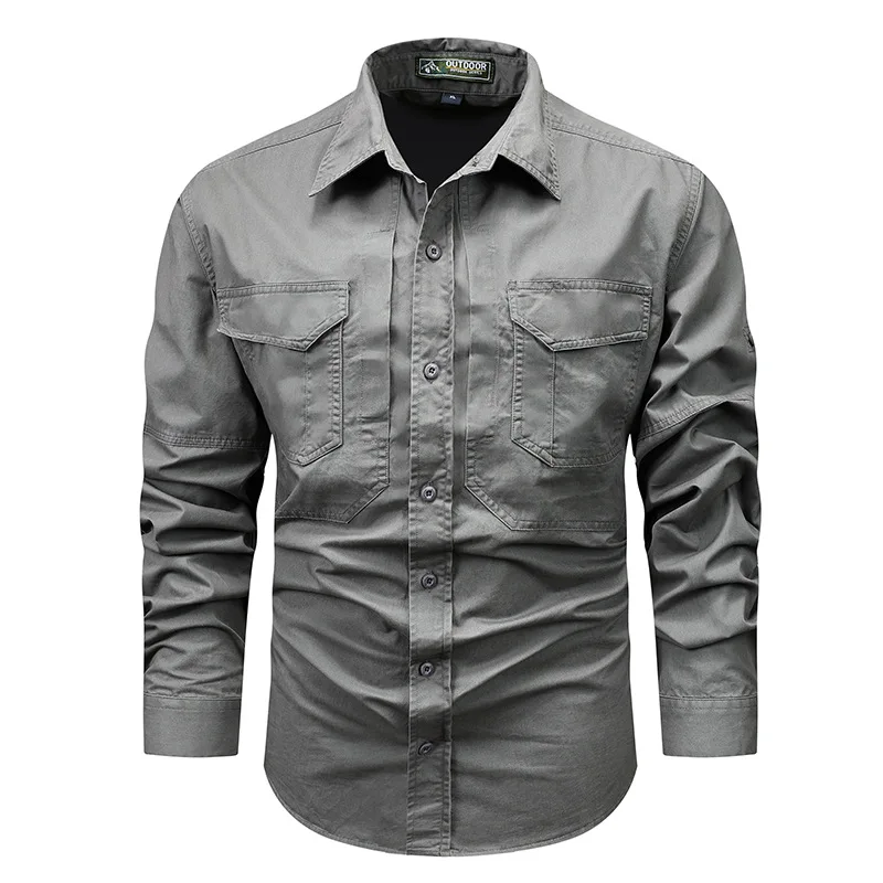 

New Spring Men Long Sleeved Multi Pockets Cargo Shirts Quality Man Cotton Outdoor Loose Tooling Shirts Male Casual Shirts 4XL