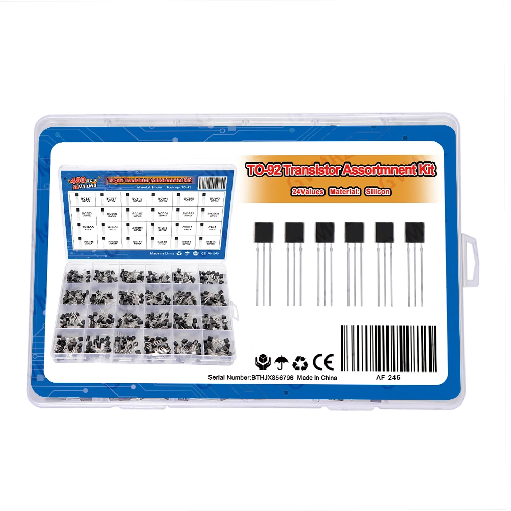 480PCS 24Values TO-92 Transistor Assortment Kit (2N2222/S8050/BC337 etc.) in Box for Arduino DIY Electronic Project 2N2222