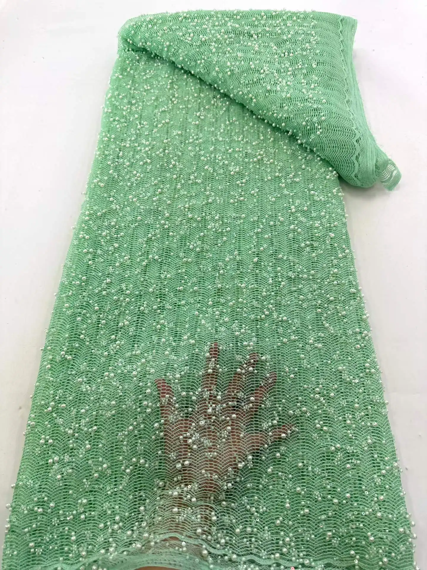 

African Sequins Beaded Groom Lace Fabric High Quality French Heavy Lace Fabric 2026 Embroidery Nigerian Lace Fabrics Sewing