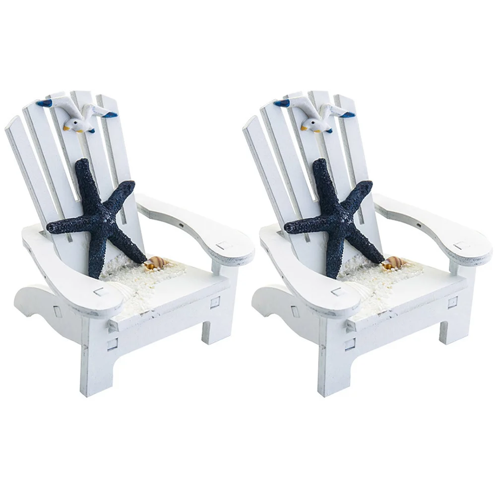 2 Pcs Mini Beach Chair Craft Playing House Furniture Recliner Solid Wood Home Decorative Ornament Pine Mediterranean Style