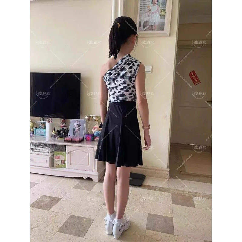 Kids Dresses for Girls Latin Dance Dress Short Sleeve Ballroom Competition Practice Solid Tango Stage Performance Costumes