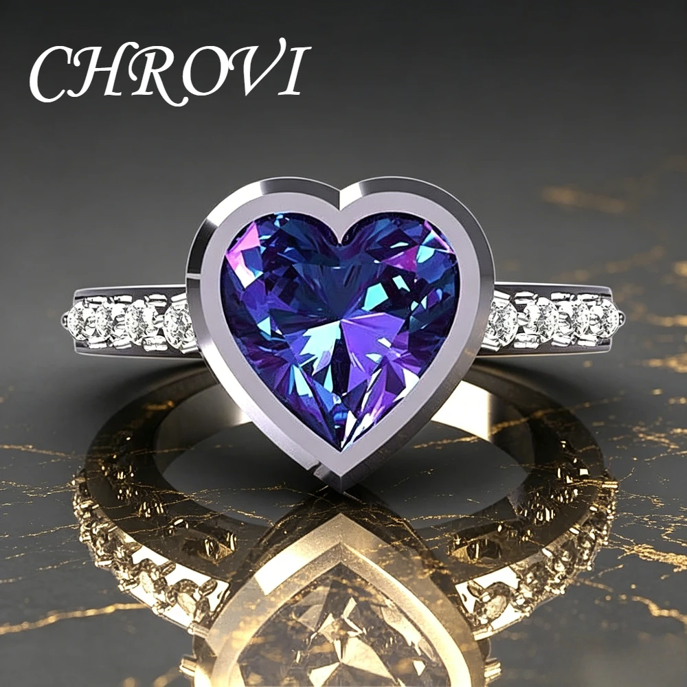 Luxuriöser 925 Sterling Silber Bestseller Amethyst Herzförmiger Zirkonia-Ring - Damen Verlobungsring Schmuck – Detail 4