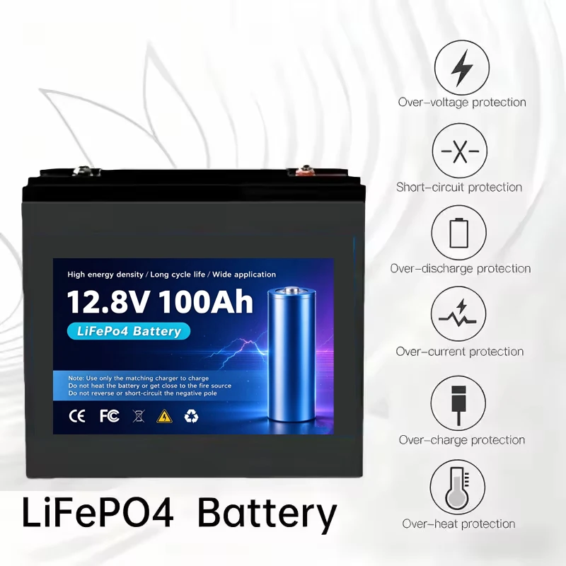 12.8V 100Ah LiFePO4 Battery 4000+ Deep Cycles Rechargeable with Built-in BMS for RV Solar Marine Camping Off-Grid