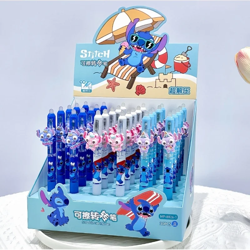 

30 шт./лот Kawaii Disney Stitch вращающаяся стираемая гелевая ручка милые 0,5 мм синие чернила ручки для подписи рекламный подарок школьные принадлежности