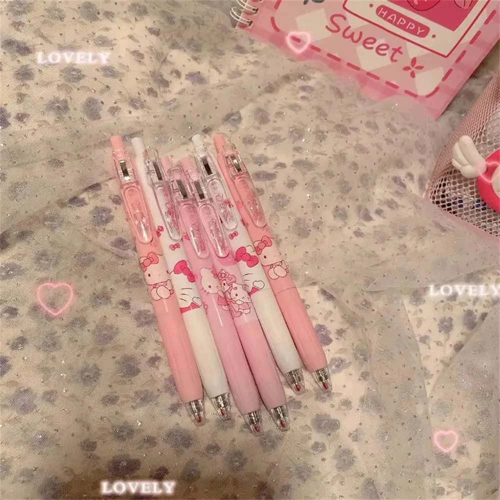 4pcs/HelloKitty Pen Anime Sanrio 0.5mm Gel Pens Girls Stationery Press Pen Kawaii Pink Student Supplies Children Writing Tools