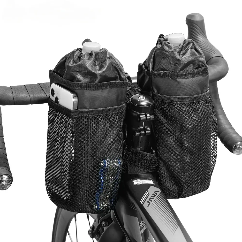 Bicycle Bag Bike Bottle Holder Handlebar Stem Thermal Bag with Mesh Pocket Coffee Cup Holders Cycling Water Bottle Carrier Bag