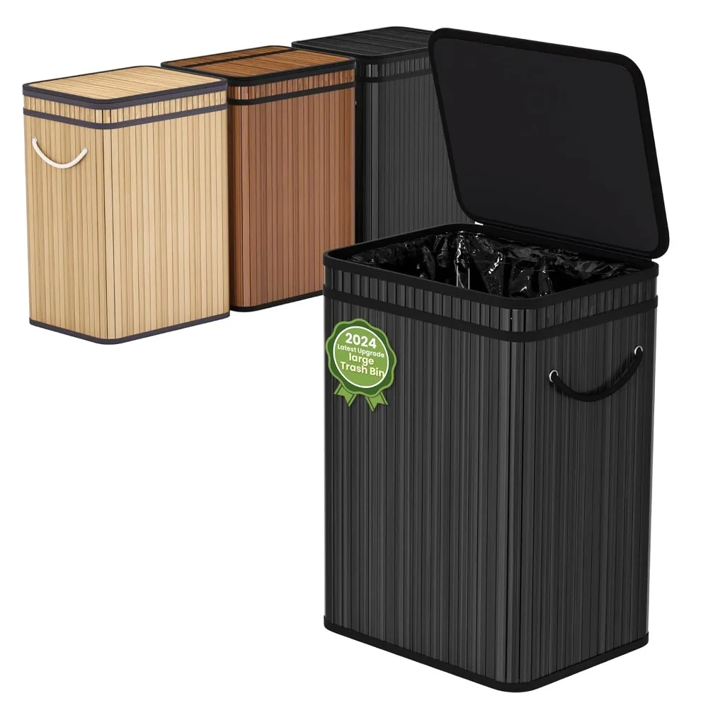 

80 Liter/21 Gallon Large Trash Can with Lid, Garbage Bin Wastebasket made of bamboo, Outdoor Garbage Can/Waste Bin for Home