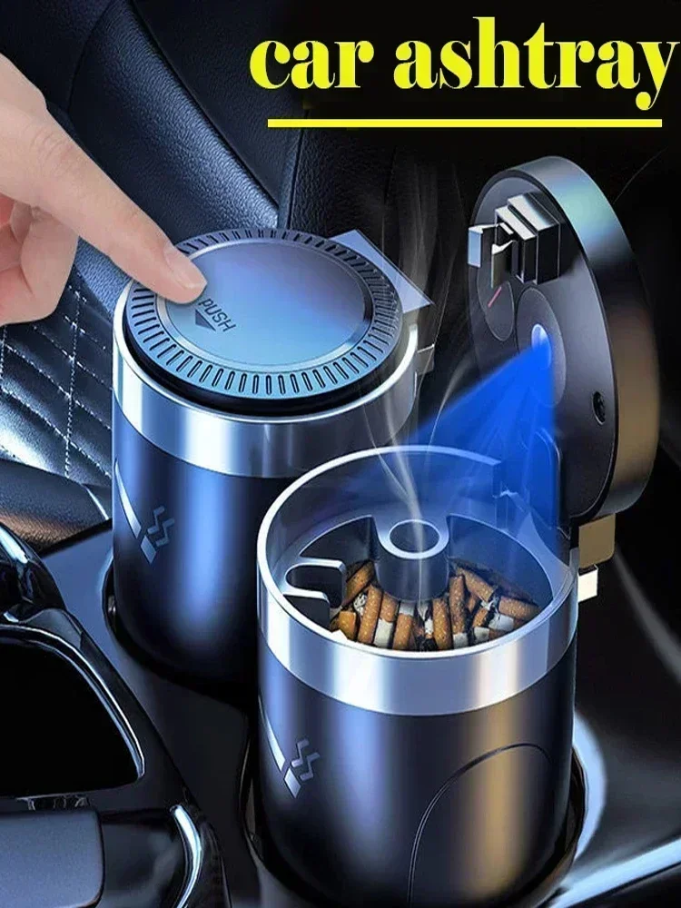 Cendrier de voiture avec lumière LED, cendrier universel en alliage, tasse en aluminium, sans fumée, cendrier automatique ignifuge, boîte porte-cigarettes