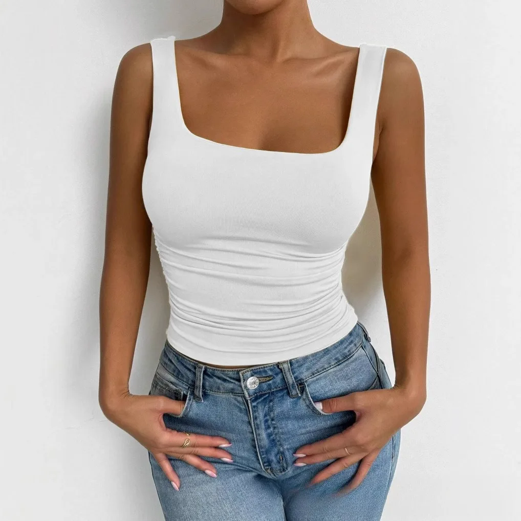 Women's Casual Slim Fit Square Neck Strapless Top Versatile Outerwear Tunic Shirt Summer Fashion Chinese Style