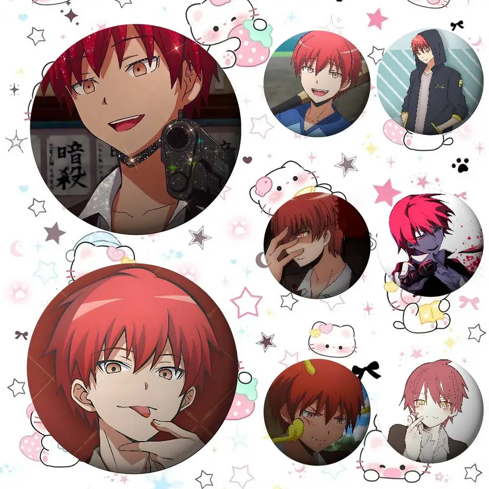 Anime Cartoon Karma Akabane Badges Peripheral Lapel Pins Tinplate Round Brooch For Shoulder Bag Accessories Souvenir Gifts