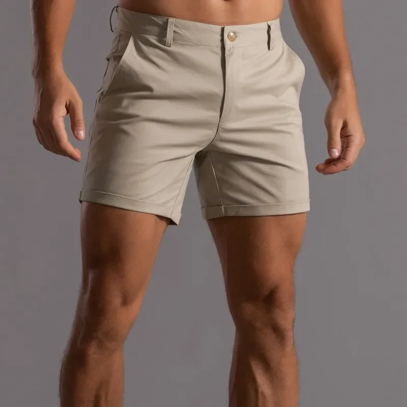 Men's Summer Cotton Knee‑Length Casual Shorts, Loose‑Fit Simple Street‑Style Fashion Shorts For Daily Wear