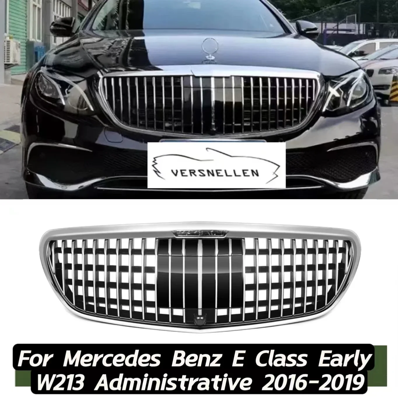 For Mercedes Benz E Class Early W213 Administrative 2016-2019  Replace Front Auto Radiator Grills Silver Maybach Style Grill