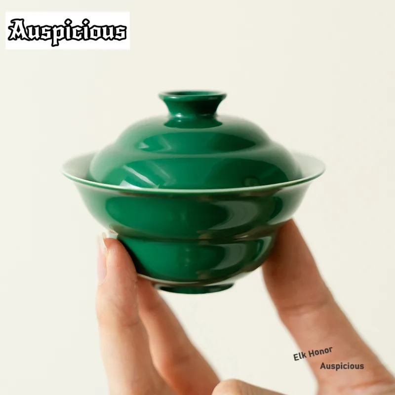 

55ml Chinese Emerald Jade Green Gourd Gaiwan Aesthetic Mini Tea Tureen Tea Bowl With Lid Kit Tea Making Cover Bowl Tea Items