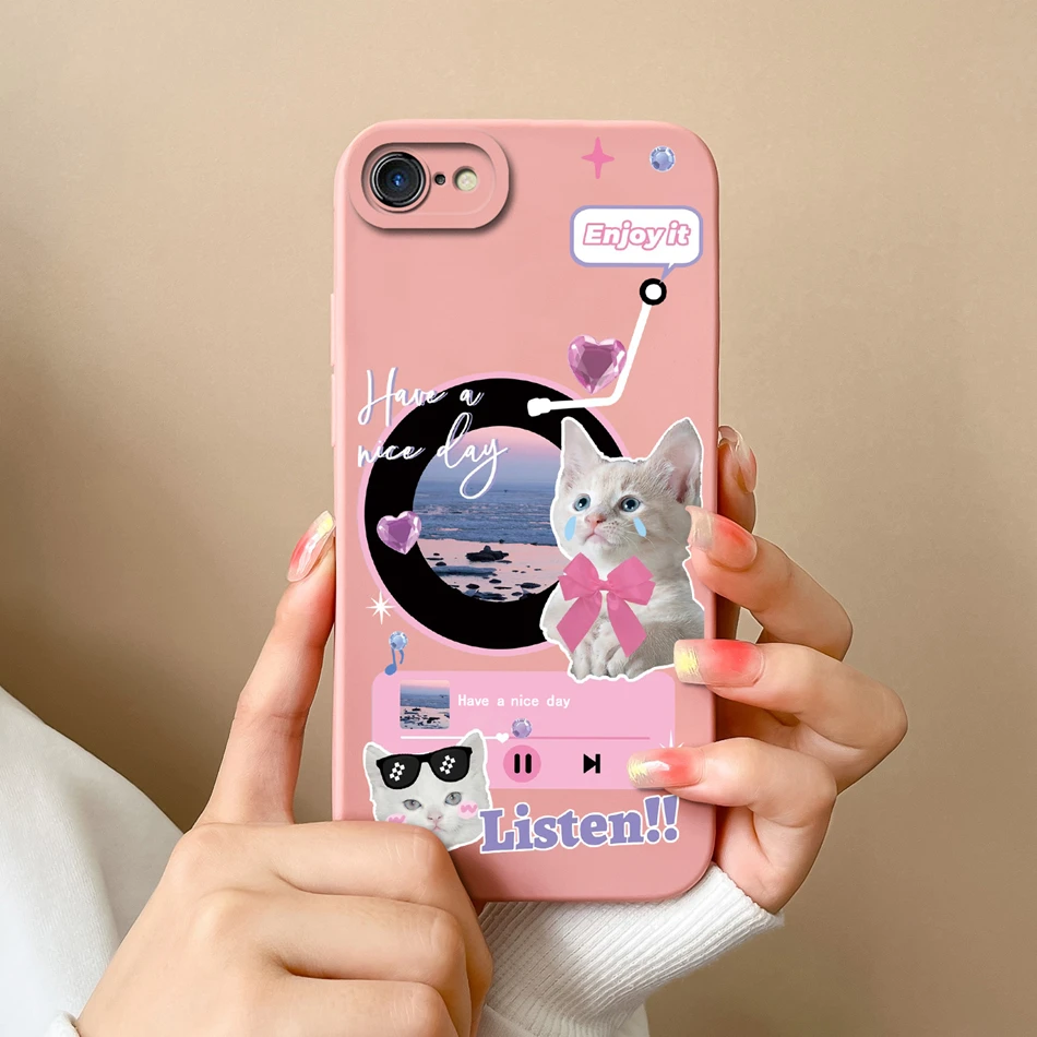 For iPhone 7 8 Plus Case Cute Animals Phone Cover For iPhone 6 SE X XR XS Max Camera Protection Soft Liquid Silicone Back Covers