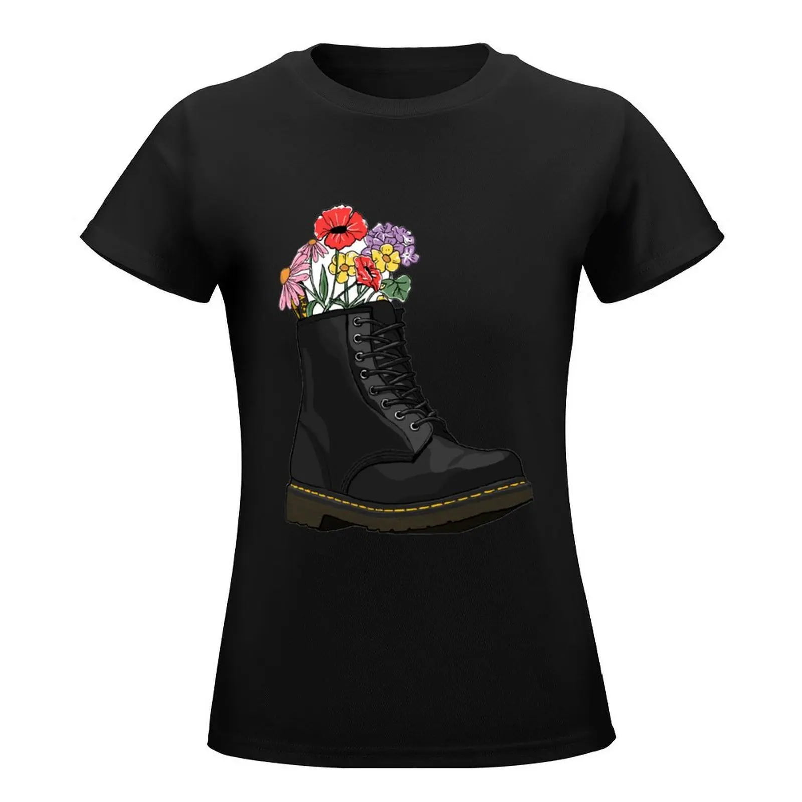 flowers growing from doc marten boot T-Shirt plus size tops tops Female clothing anime clothes Women clothing