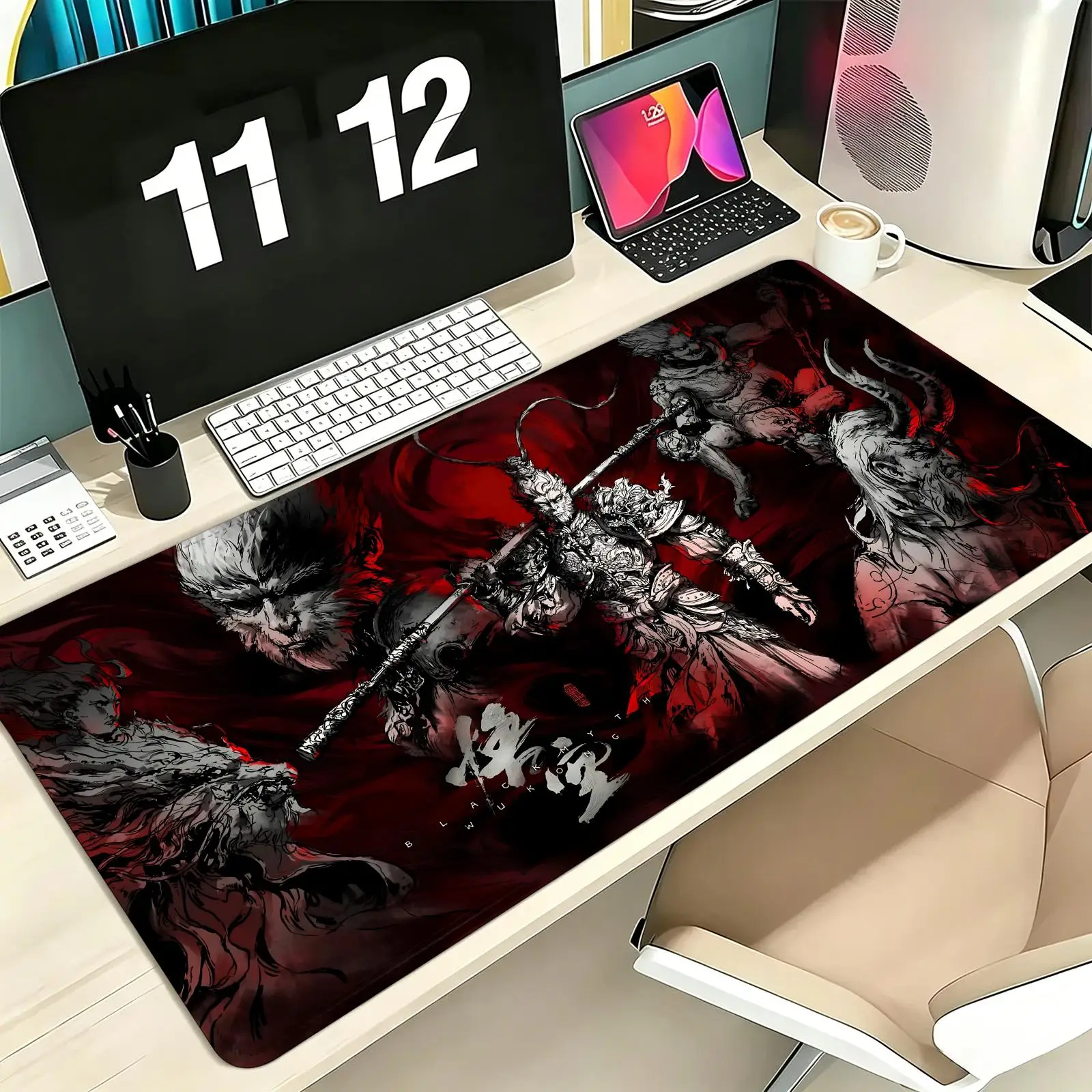 Pro E-Sports XXL Gaming Mousepad Extra Large Non-Slip Stitched Edge Keyboard Laptop Desk Mat For PC Gamer Black Myth Wukung