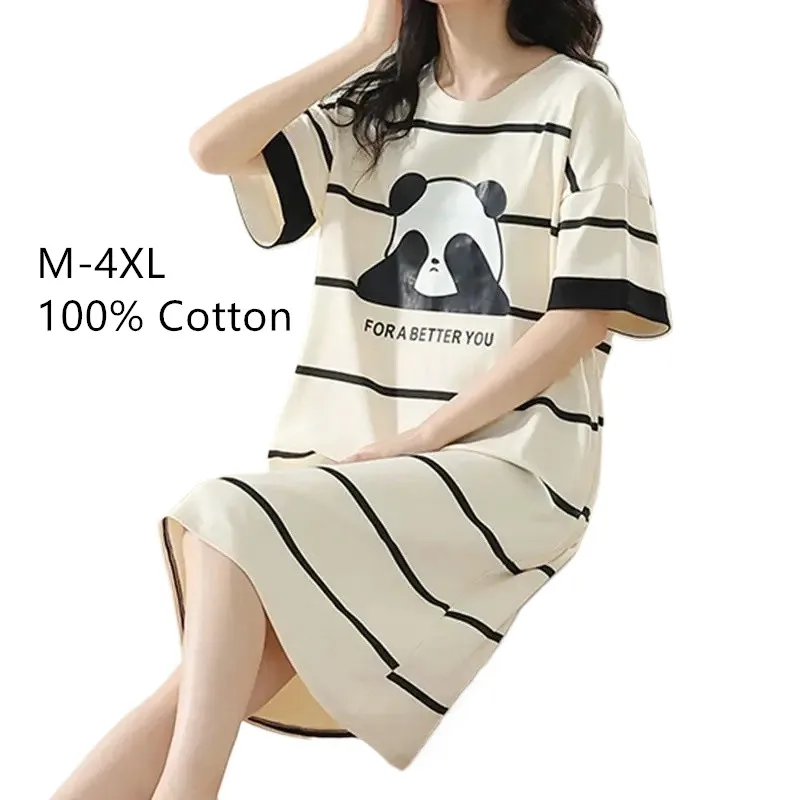 

100% COTTON! M-4XL Casual Dress Plus Size Summer Women Nightgown Brand New Anti-bacterial Nightdress Short Sleeves Sleepshirt