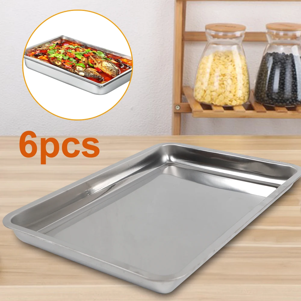 6 Pcs Full Size Stainless Steel Tray 49 * 34 * 3.3cm Steam Table/Home Food Tray