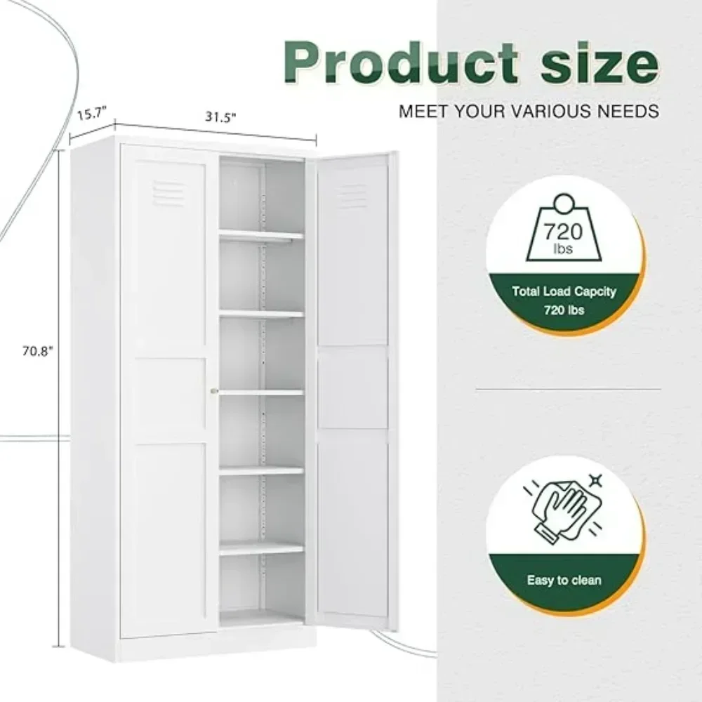 for White Storage Cabinet with Feets-Metal Home Kitchen Pantry Cabinets with Doors and Adjustable Shelves,Organization Locker