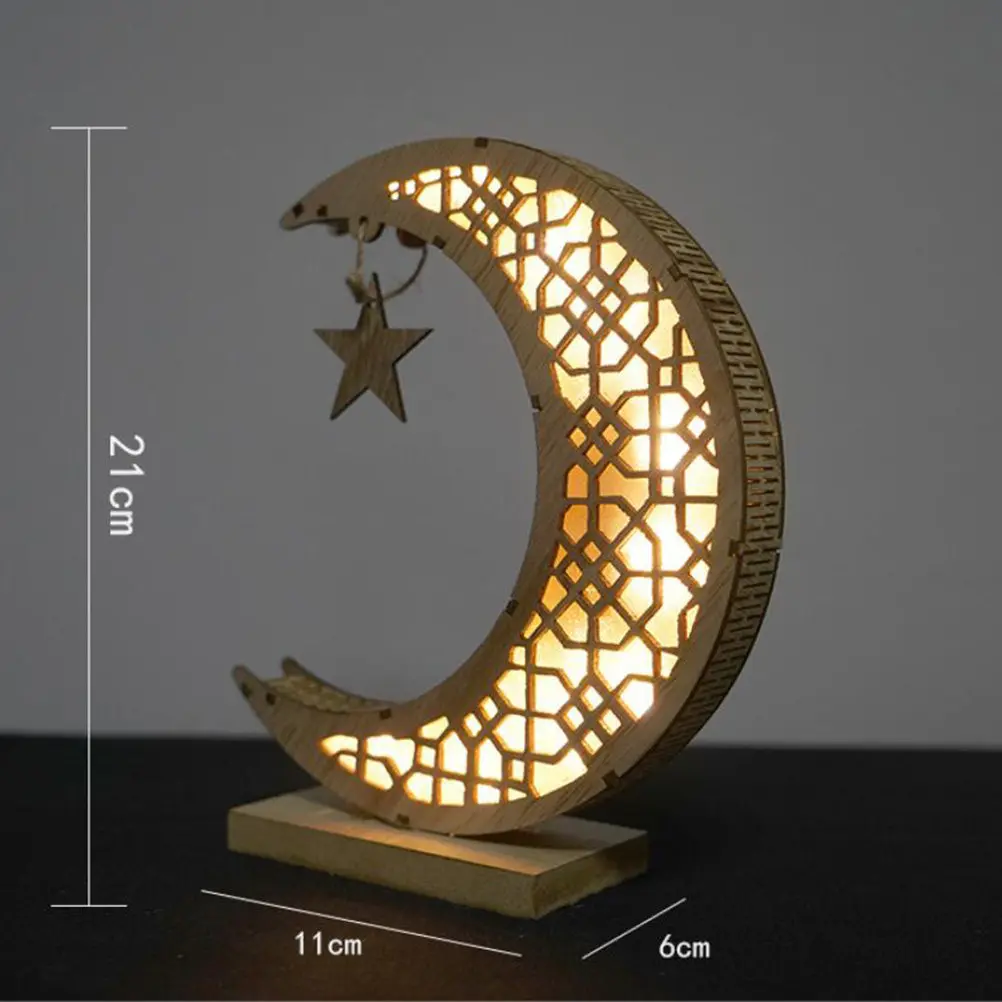 Muslim Ramadan Decorative Wooden Night Light Creative Moon Design Yellow Light for Home Party Festival Bedroom LED Moon Night - view 3