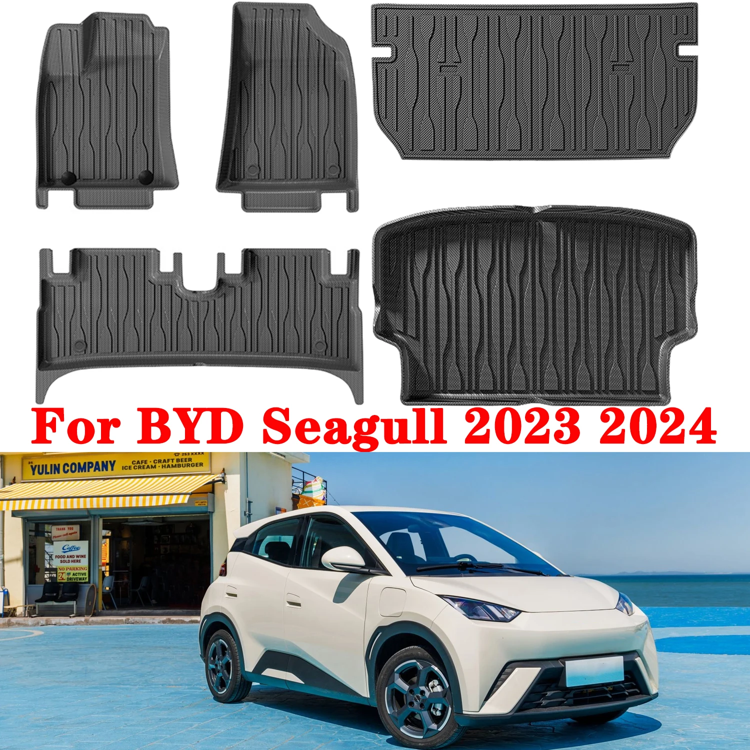 

For BYD Seagull 2023 2024 Floor Mats Cargo Liner, Waterproof Anti-slip Trunk Mat TPE Foot Pads Left Hand DrIve