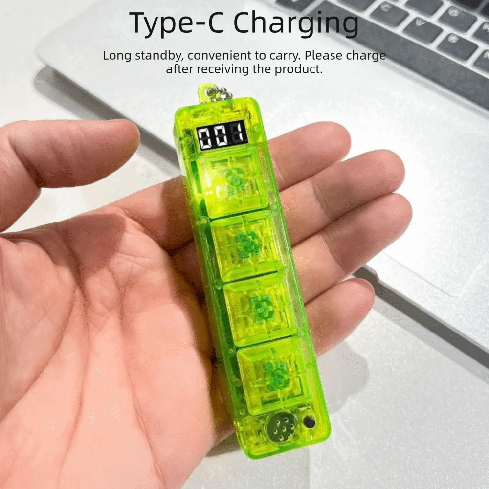 With LED Light Keyboard Fidget Portable Crystal Clicker Keyboard Keychain Free Assembly Calming Game Console Crystal Clicker