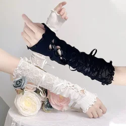 Y2K Gloves Harajuku Style Sexy Strap Arm Sleeve JK Fingerless Cosplay Mittens Women Girls Streetwear Black White 17/50cm Sleeves