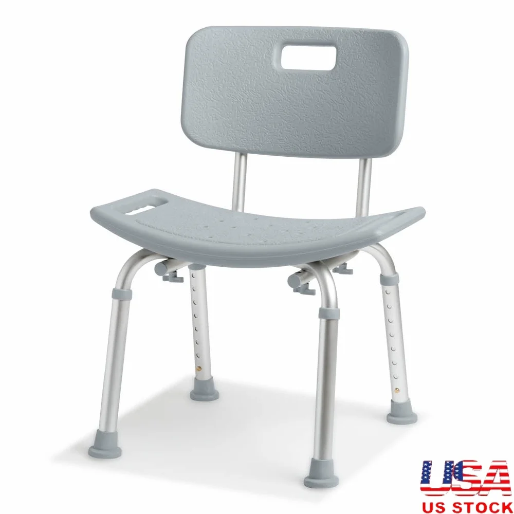 

Bath Bench Shower Chair Adjustable Height with Back Support Non-Slip Legs Tool-Free Assembly 250 lbs Capacity Safe Bathing Aid