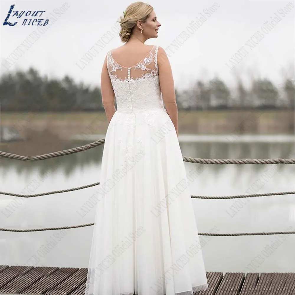 LAYOUT NICEB O-Neck Apliques Vestidos De Casamento 2024 Plus Size A Line Tulle Bridal Gowns Back Buttons Sleeveless vestidos de noviaLAYOUT NICEB O-Neck Apliques Vestidos De Casamento 2024 Plus Size A Line Tulle Bridal