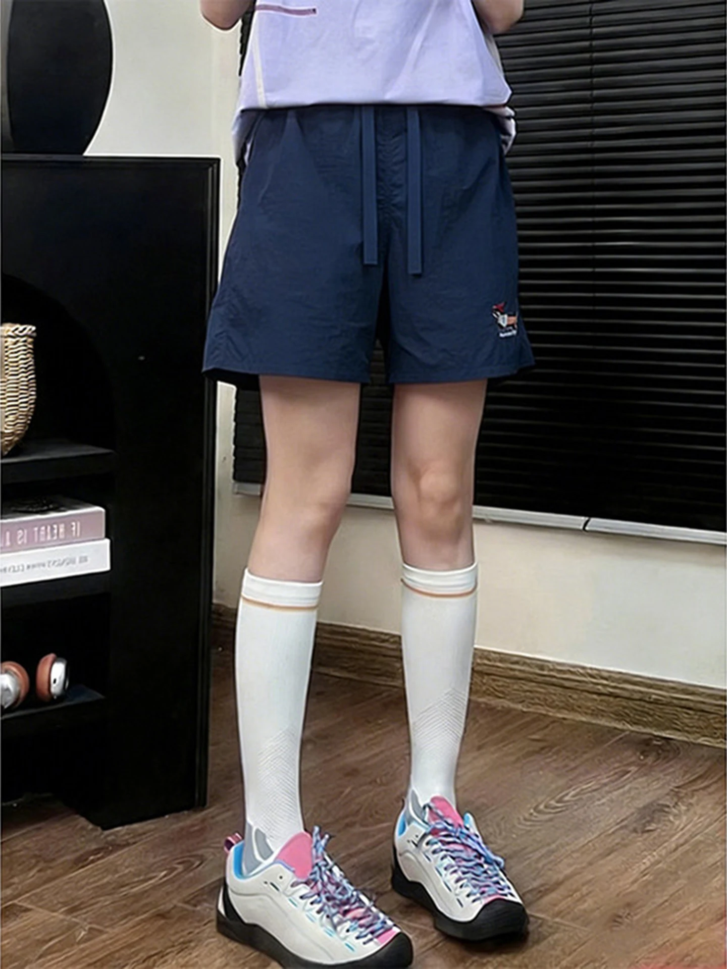 

Qui Dry Blue Sausage Dog Embroidery orts Men's Summer Thin Outdoor Running Sports Pants Five-Quarter Beach Pants