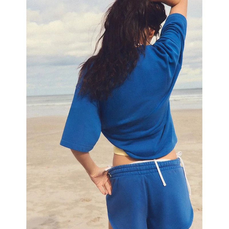 

Spring Summer Printed Wa Effect ort Sve Sweatirt And Sport orts Set Casual Sportswear round Ne Overhead Sle