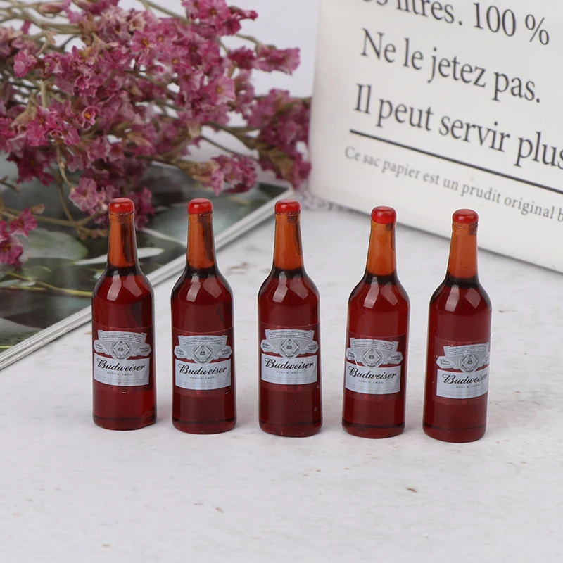 10 unids/set casa de muñecas botellas de vino en miniatura (5x Corona + 5x Budweiser) Mini simulación juego de simulación muñecas de juguete accesorios de decoración de bebidas