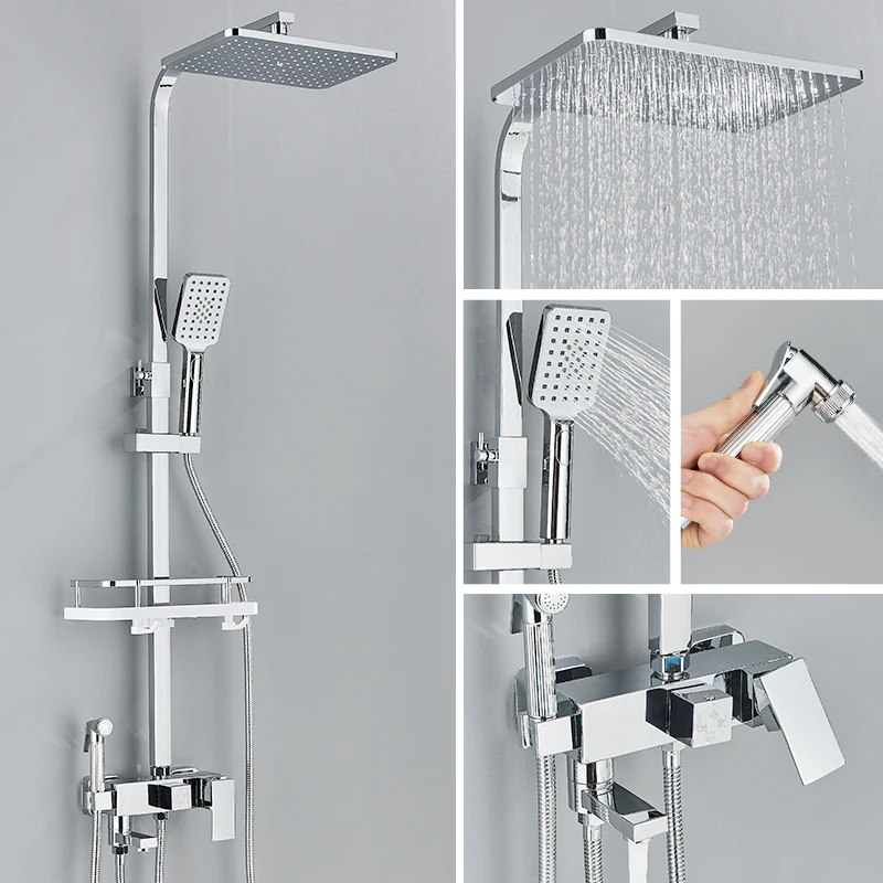 Zwart Chroom 3/4-weg Douchekraan Regendouche Warm Koud Water Mixer Bidet Kraan Commodity Plank Voor Badkamer Douchemengkraan