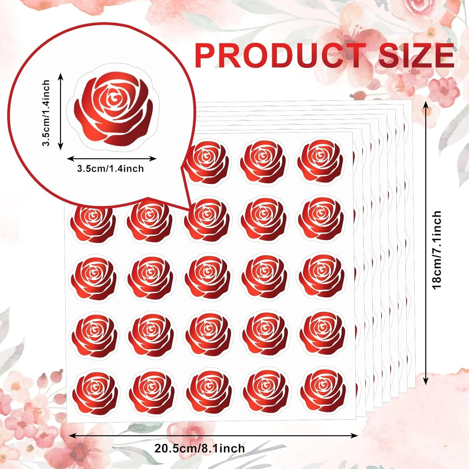 250Pcs Rose Stickers Red Flower Envelope Seal Stickers Self-Adhesive Label Decals for Wedding Invitation Valentine's Day