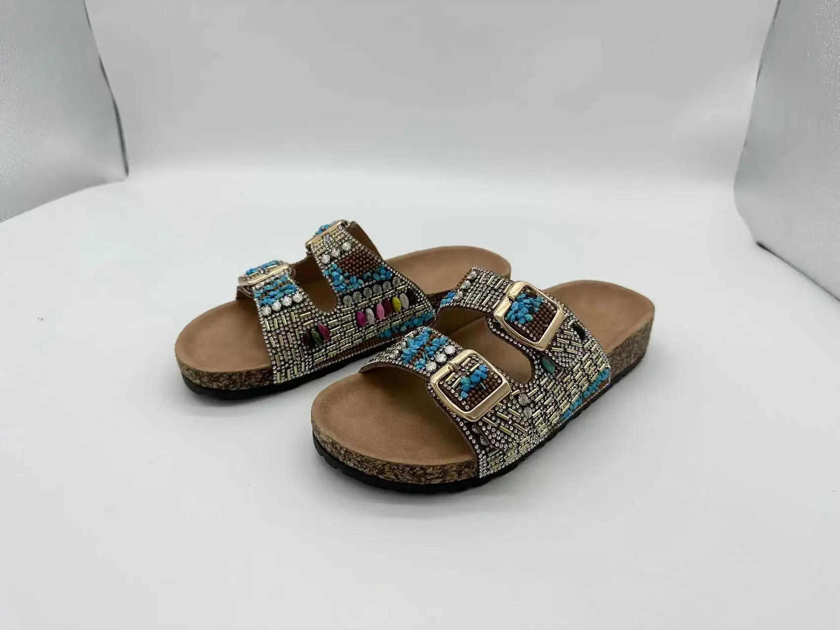 S52f55ef065df42c3a9726ab88c730a38V Trendy Double Buckle Ethnic Cork Slippers for Fashionable Beach Days