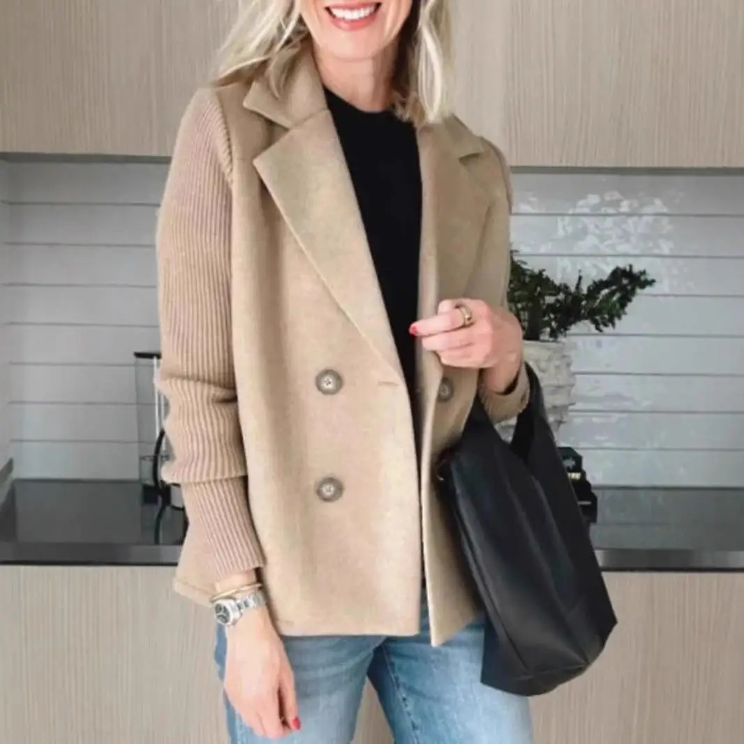 

Ele женское шерстяное пальто с воротником костюма Long Sve Thi из полиэстера, однотонная верхняя одежда весеннего сезона Faion