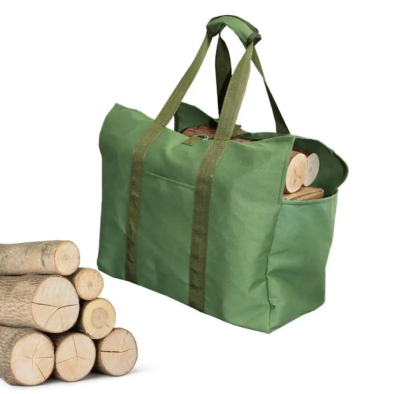 Waxed Canvas Firewood Bag Waxed Canvas Firewood Carrier Log Bag Folding Storage Log Tote Bag Stove Accessories For Picnic