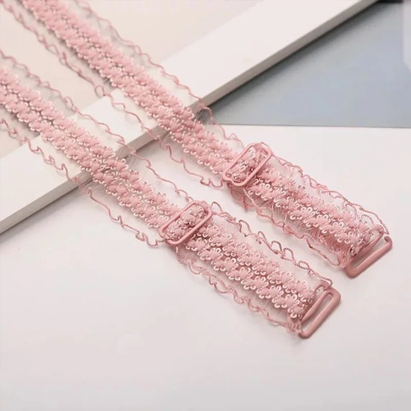 Non-Slip ajustável Ruffles Bra Correias, Roupa Interior Acessório, Lace, Stretch, 1 Par