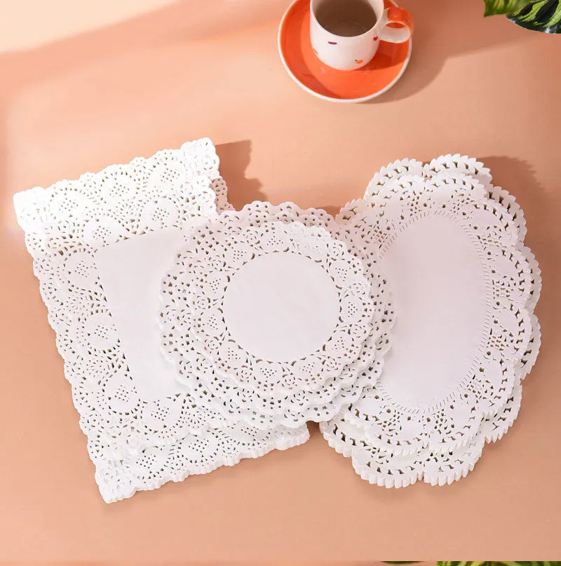 150Pcs Küche Gebratene Lebensmittel Spezielle Blume Boden Papier Öl-absorbierende Papier Backen Kuchen Pizza Snack Runde Haushalt Spitze papier Pad – Detail 1