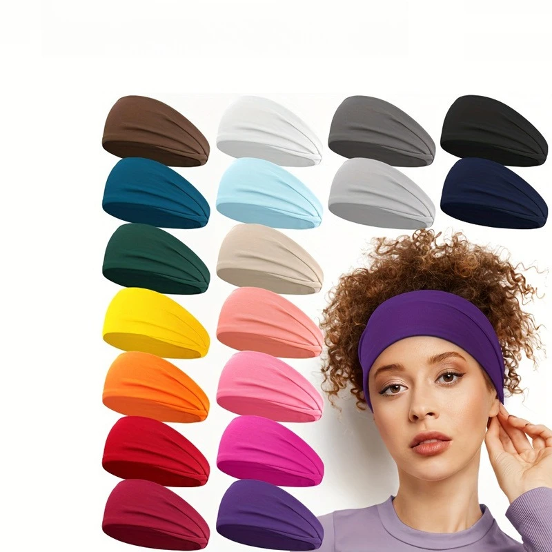 Men Women Elastic Sports Headband, Sweat Wicking Non Slip Wide Workout Hair Band for Running Cycling Yoga Gym Fitness